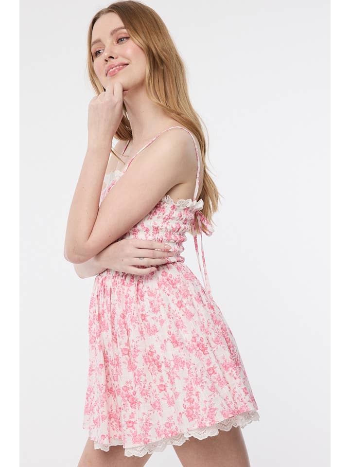 Sky to Moon - Wholesale Dress - Women's - PALE FLORAL ATTACHABLE TIE STRAP LACE MINI DRESS12