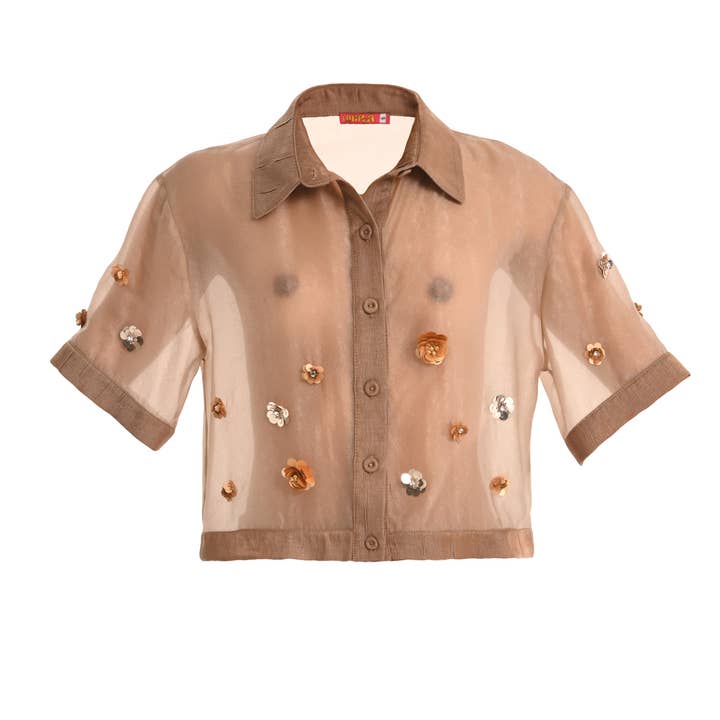 Floral Appliqué Sheer Shirt Jacket for wholesale by Lalipop Design