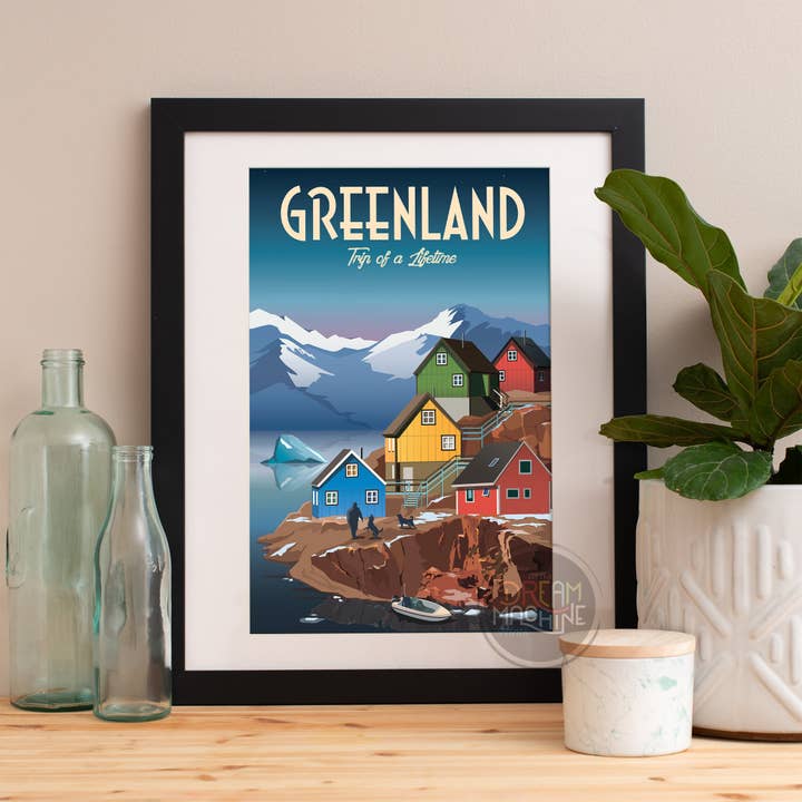 Grönland-Print, Skyline von Grönland, Greenland Art, Grönland-Plakat, Grönland-Aquarell, Grönland-Kunstdruck, Karte von Grönland, Greenland Travel22 für den Großhandel von DreamMachine Prints