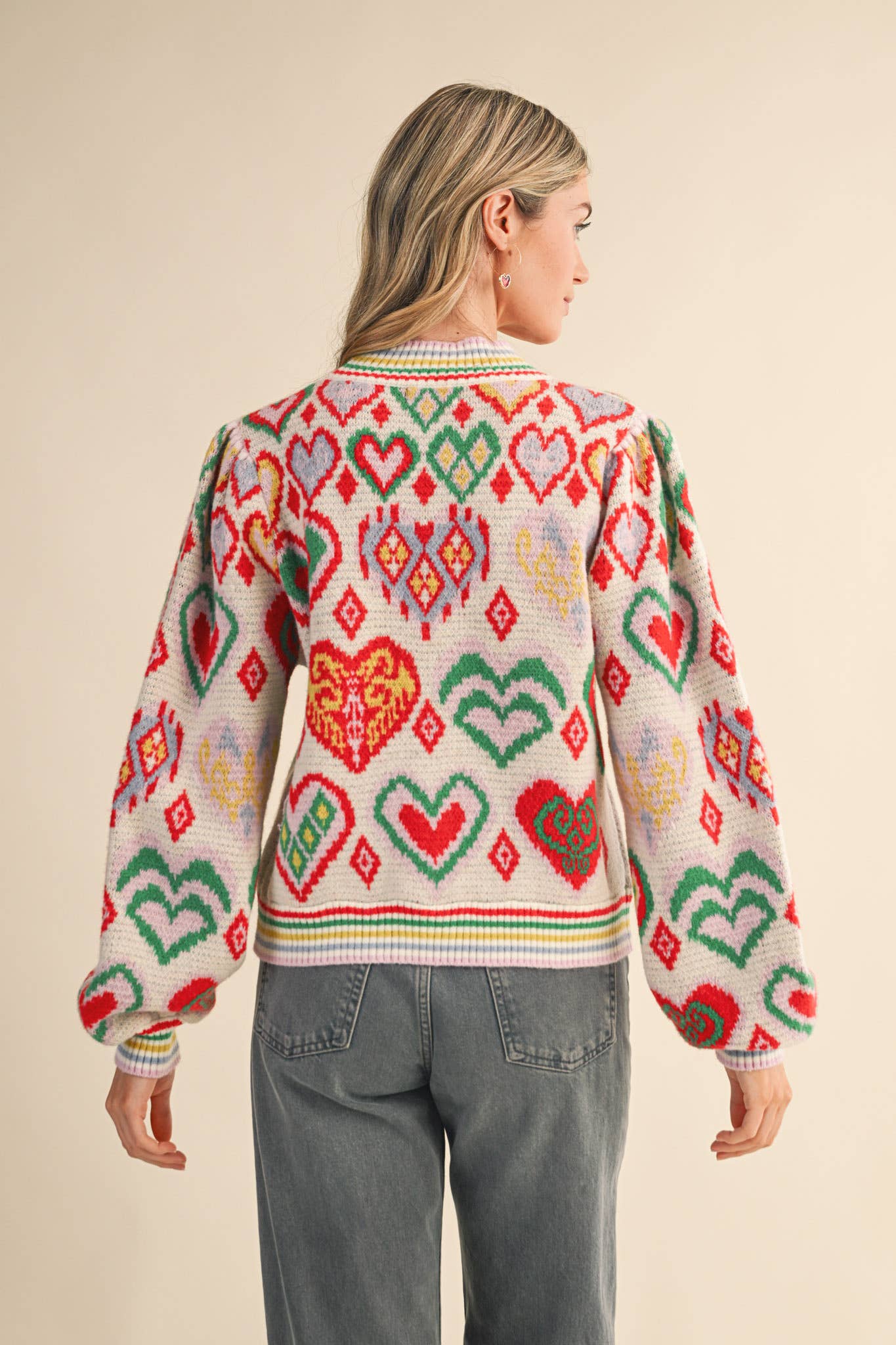 &MERCI - Wholesale Knit Sweater - Women's - HEART PATTERN PULLOVER SWEATER MSW1091343