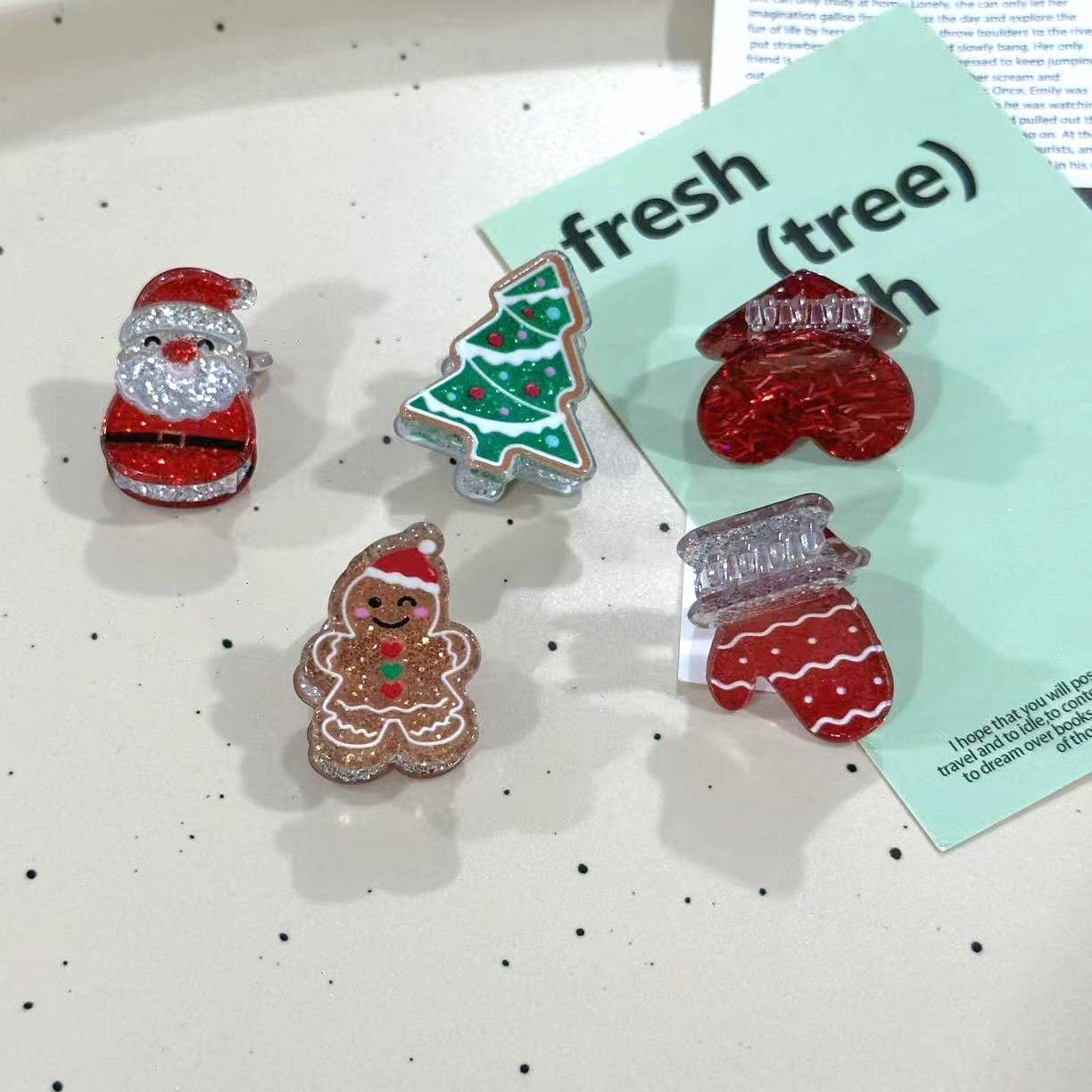 SoapElenGlen - Vente Pince à cheveux – femme - Pince à cheveux Père Noël et arbre scintillants, pince à griffes inspirée de Noël6