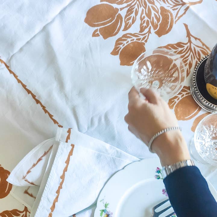 Heyfoo - Wholesale Tablecloth - Linen cotton tablecloth with hand print of Romagna 5 napkins3