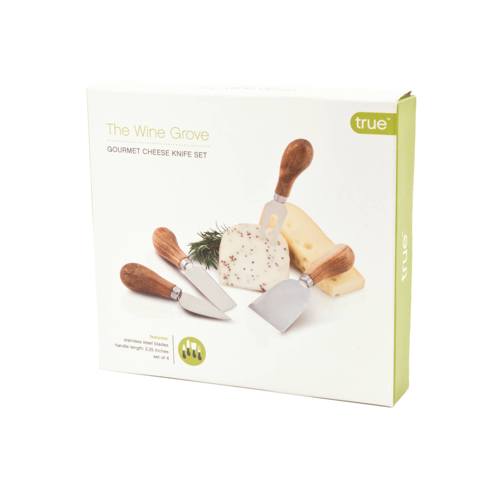 TRUE - Vente Couteaux à fromage - Ensemble de 4 outils à fromage Grove Gourmet avec manches en bois d'acacia1