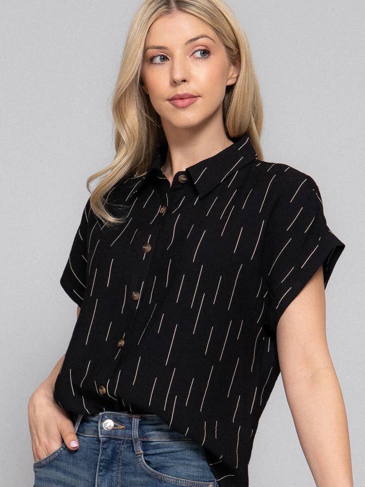 Active Basic | Active USA - Wholesale Button Down Shirt - Women's - Dolman Short Sleeve Button Down Printed Woven Shirt