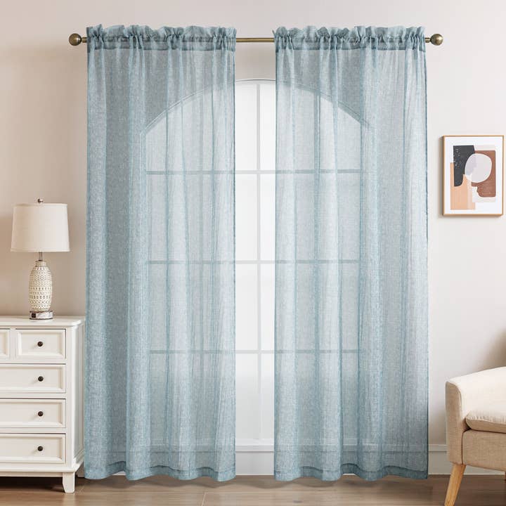 Paire de rideaux semi-transparents à texture froissée avec poche pour tringle pour la vente par Awesome Home