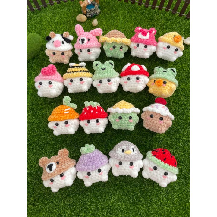 Cute Crochet Mushroom Wear Animal Hat/ Fruit Hat Keychain for wholesale by Anh2 LTD