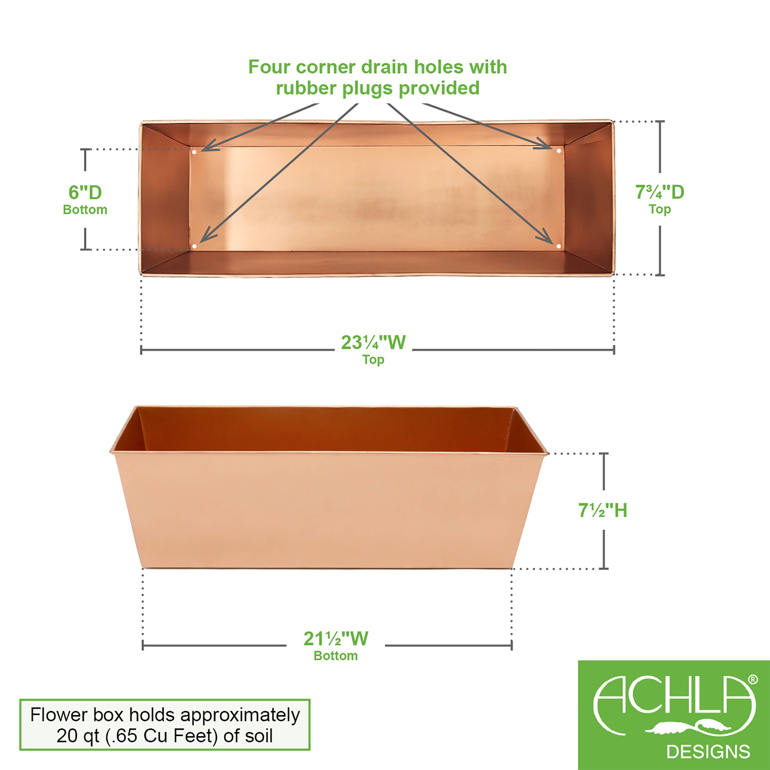 ACHLA Designs - Wholesale Planter Box - Medium Plain Copper Plated Flower Box1
