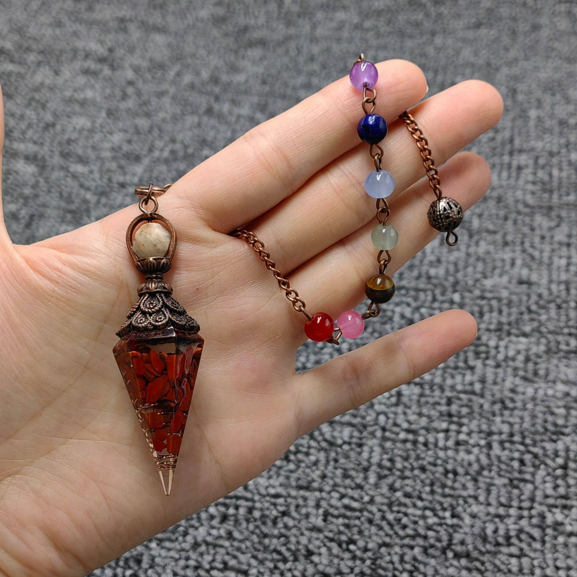 Mio Queena - Wholesale Spiritual Stone/Crystal - Hexagonal Cone Stone Pendulum with Chakra Chain - CS28