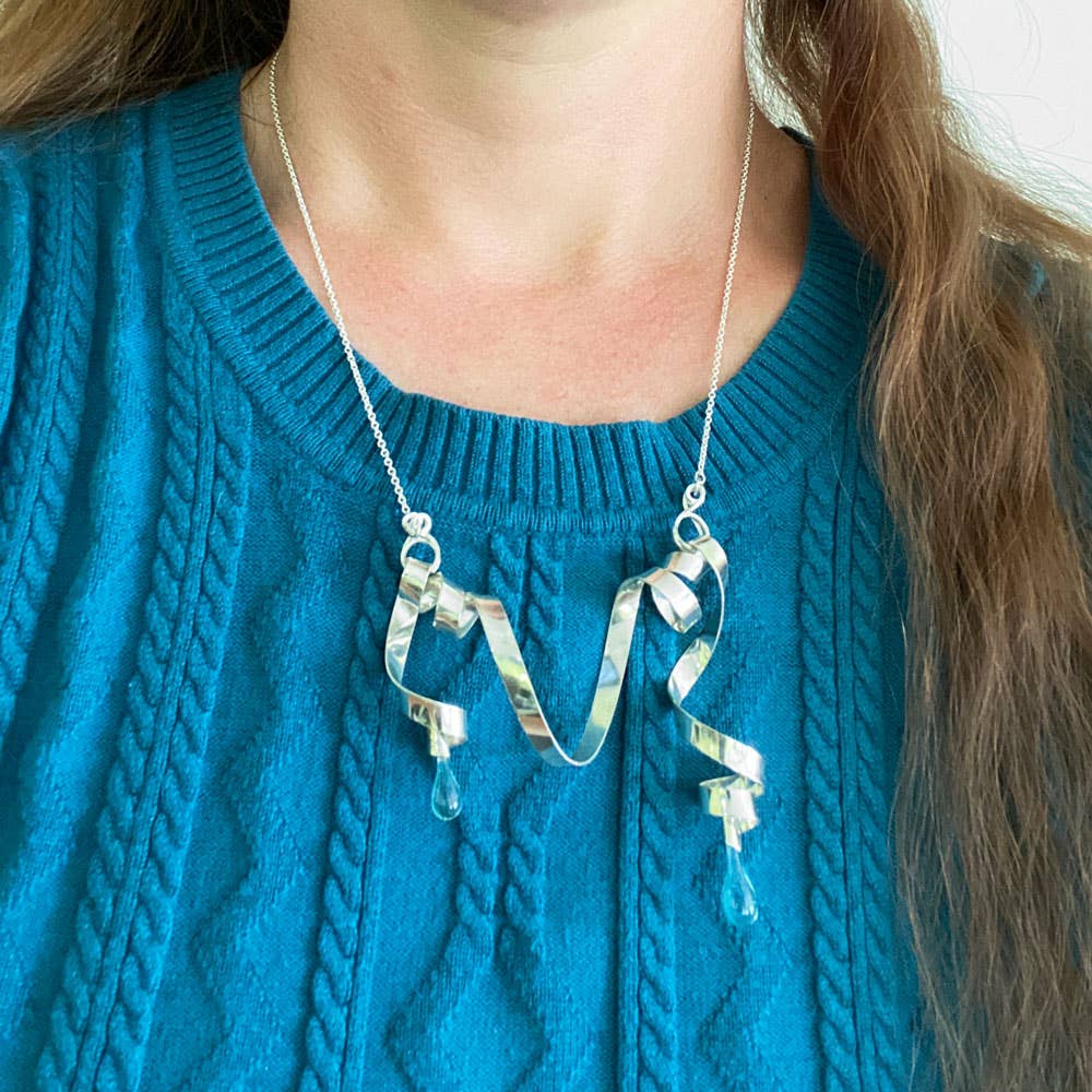 Sundrop Jewelry - Wholesale Pendant/Charm Necklace - Asymmetric Necklace with Loops of Silver Ribbon3