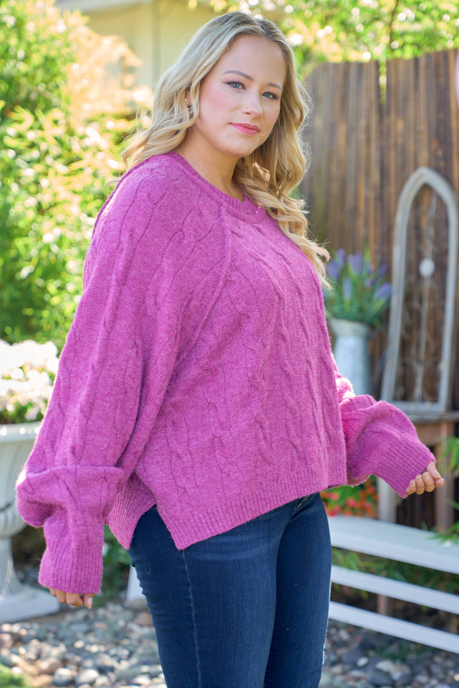 Nicabel - Wholesale Knit Sweater - Women's - Plus raglan sleeve cable knit sweater-PSW94193