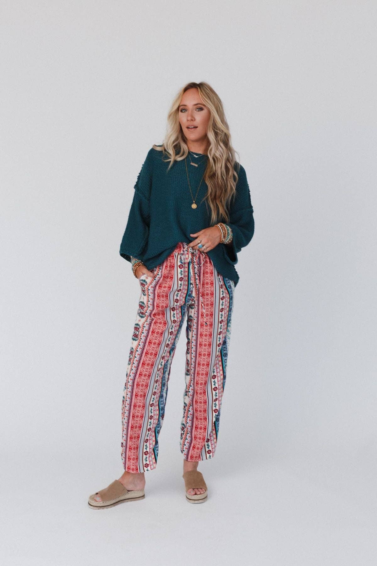 Three Bird Nest - Wholesale Pants - Women's - Staycation Wide Leg Drawstring Pant - Red Clay3