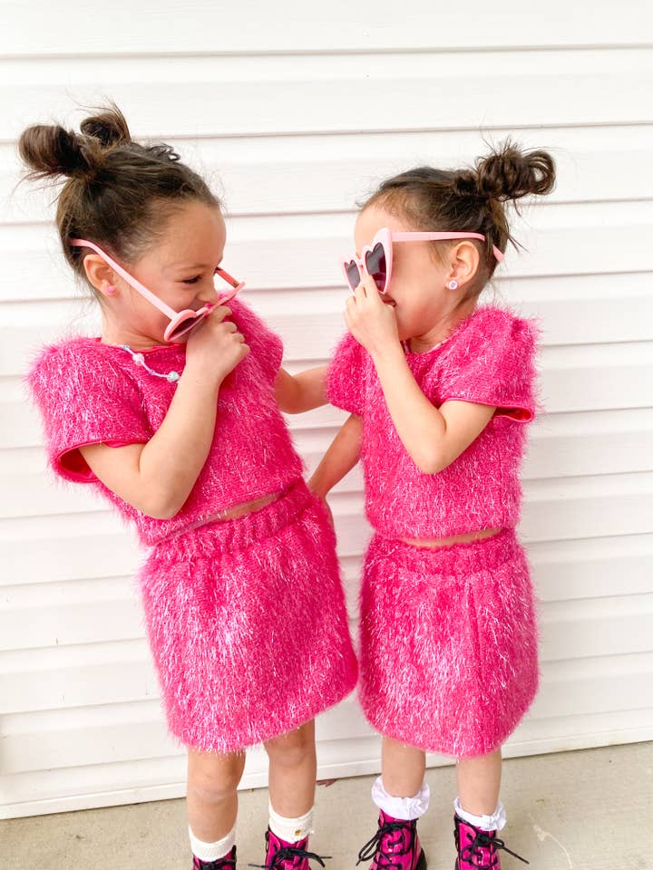 Three Wildflower Designs - Wholesale Top & Skirt Set - Kids - Pink Sparkle Tinsel Set