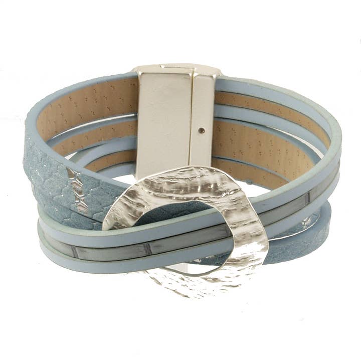 Origin Jewelry - Wholesale Bangle Bracelet - Circle Hammered Vegan Leather Bracelets in Multi Tones