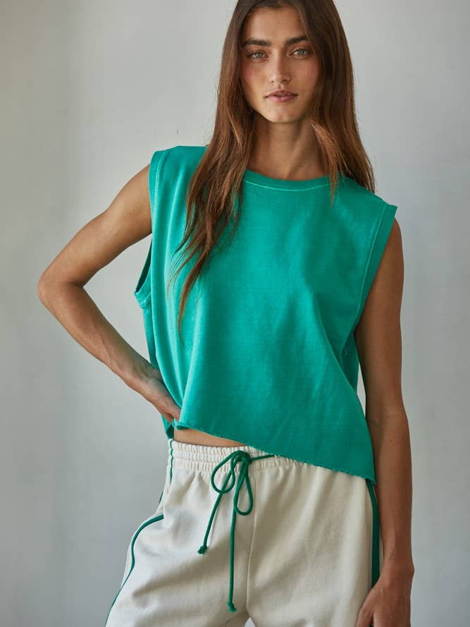 L8683 | Knit Cotton Pigment Dye Round Neck Tank Top for wholesale by By Together