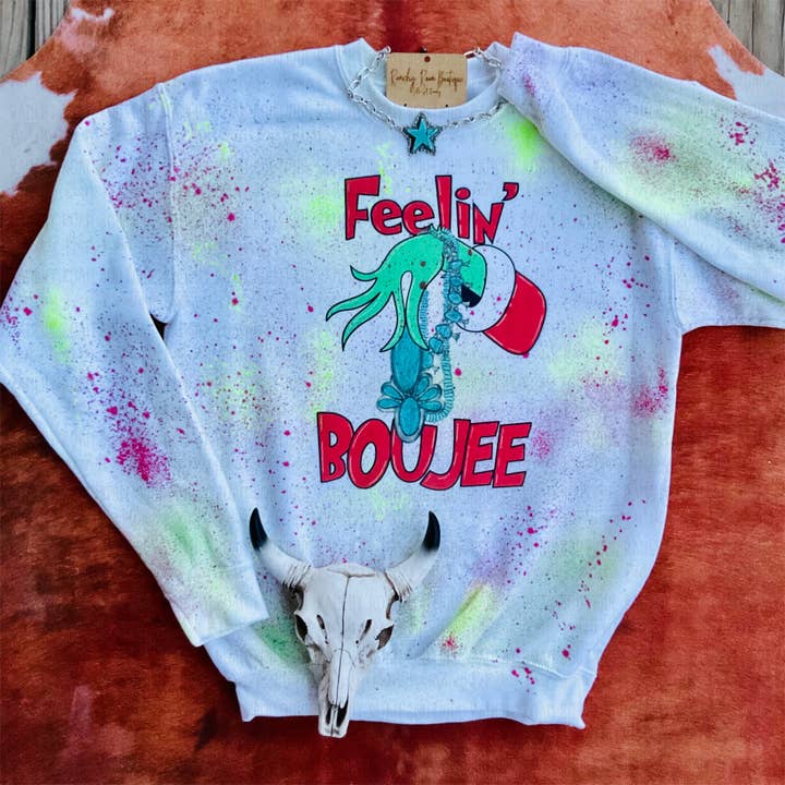 Feelin Boujee Christmas Western Sweatshirt for wholesale by Ranchy Roan Boutique