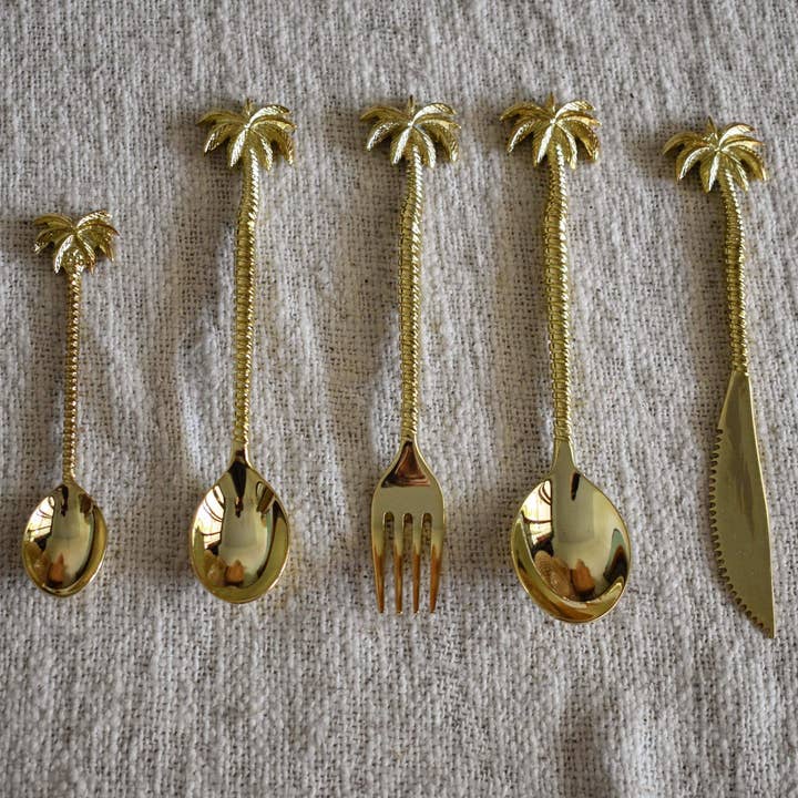 Joglo living – wholesale Blandat bestickset – Gyllene mässing bestick set - palm design
