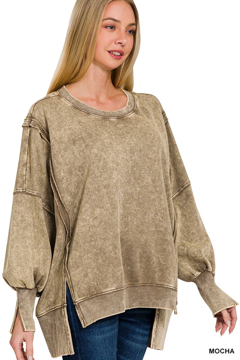 42POPS - Wholesale Sweatshirt - Women's - Split Cuff Washed Oversized Sweatshirt4