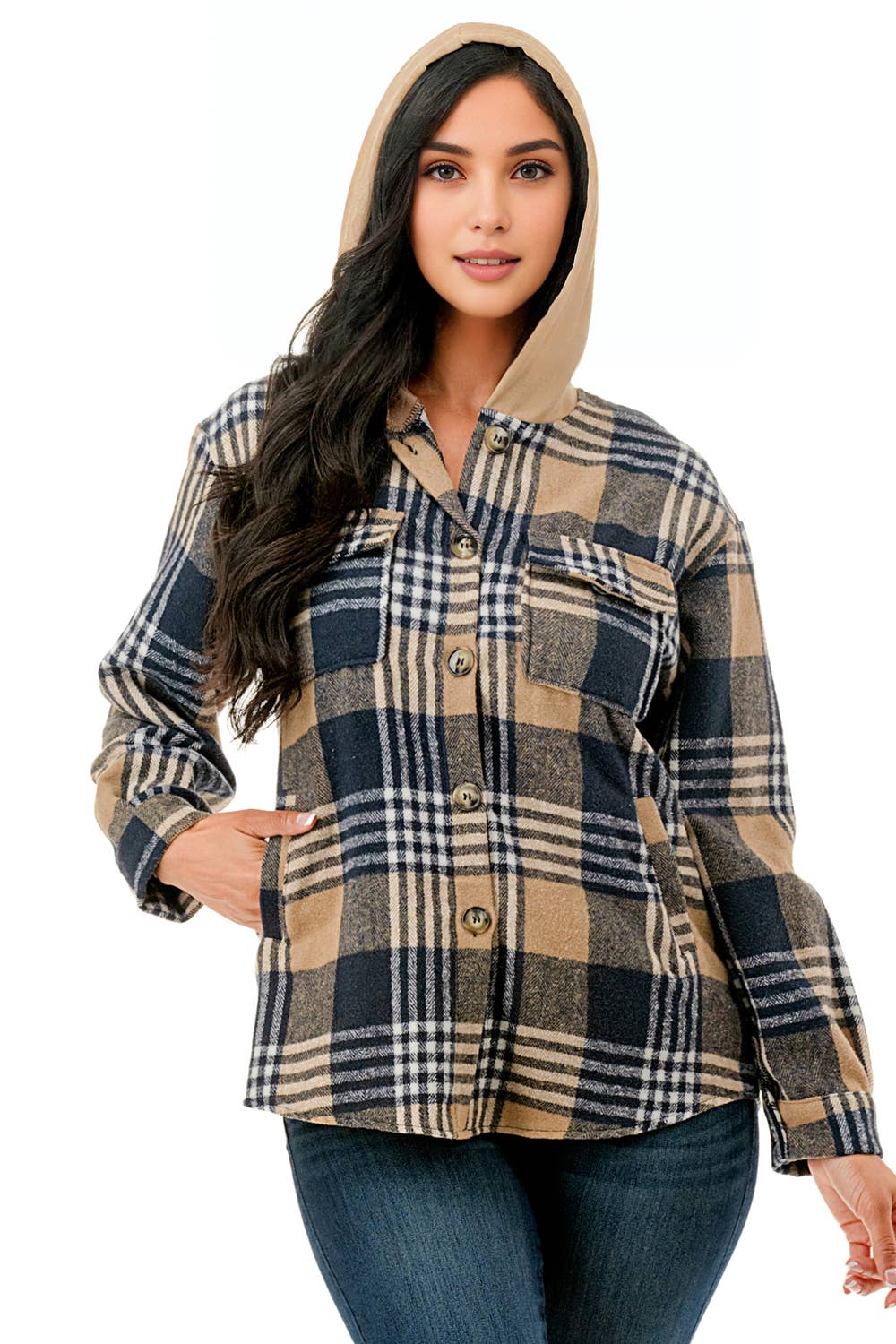 Color 5 – Casaco camiseiro – Mulher por atacado – Casaco de flanela xadrez de tamanho grande com capuz e bolsos 12