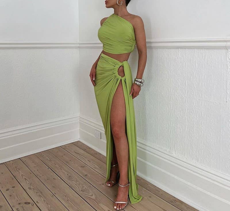 HIDDENBRAND - Wholesale Top & Skirt Set - Women's - New Sexy Backless Top Split Half-body Skirt Set7