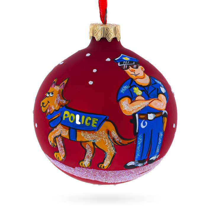 Police Officer and K9 Partner Glass Ornament for wholesale by BestPysanky