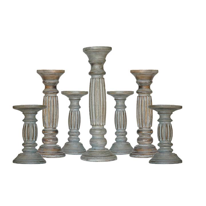 BBH Homes LLC - Wholesale Candle Holder - Antique White Mango Wood Set Of Seven Pillar Candle Holder3