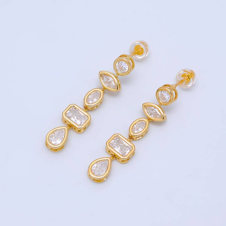 Aim Eternal - Wholesale Hangende/ronde oorbellen - 24K Goud Gevuld Geometrische CZ Bezel Druppel Oorstekers in Goud & Zilver | AB678 AB6799