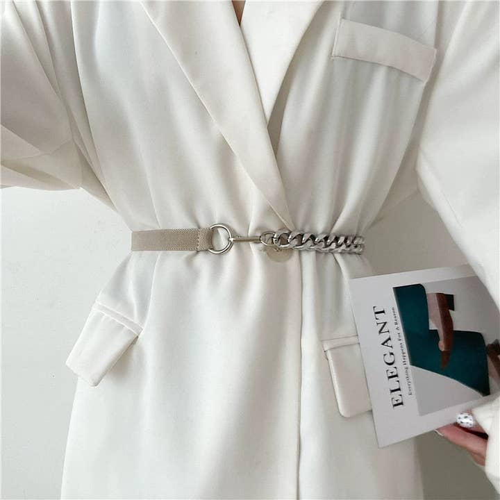 Dipped Shop - Wholesale Belt - Women's - Chain Leather Splicing Simple Belt DPWB28385