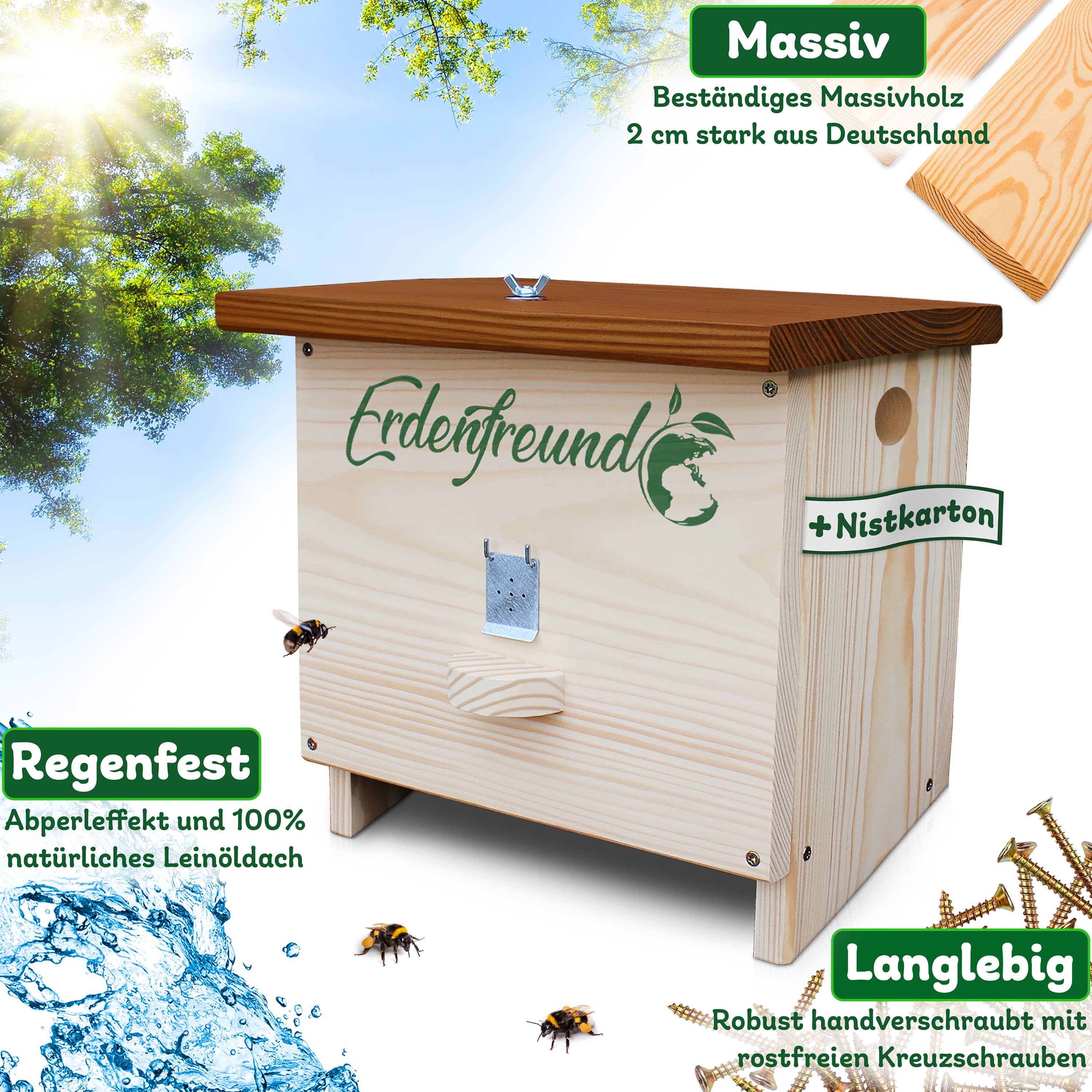 Erdenfreund - Venta al por mayor Casita para pájaros - ERDENFREUND® Casa para abejorros con puerta para polillas de cera1
