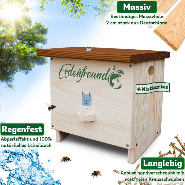 Erdenfreund - Vendita all'ingrosso Casette per uccelli - ERDENFREUND® Casa per bombi con sportello anti-tarme di cera1