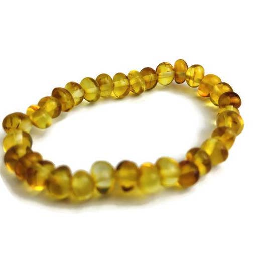 Polished Honey Stretch Baltic Amber Bracelet for Baby, Infant, Toddler, Big Kid for wholesale by Baltic Essentials