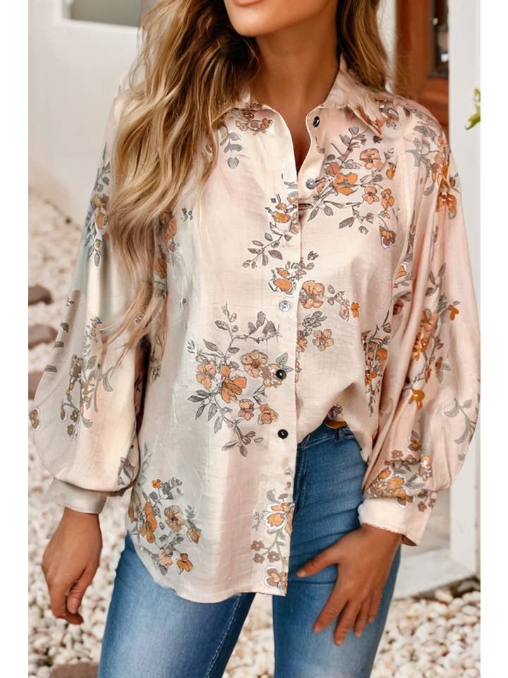 Apricot LDC Marigold Muse Floral Printed Button-Up Blouse for wholesale on Faire
