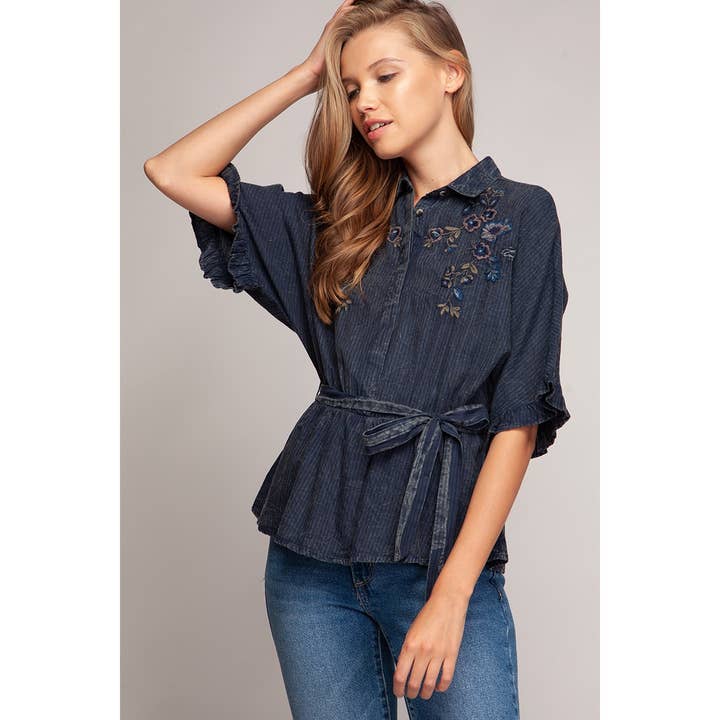 Naked Zebra Rack - Wholesale Blouse - Women's - Sleeve Rueffle With Waist Tie Blouse3