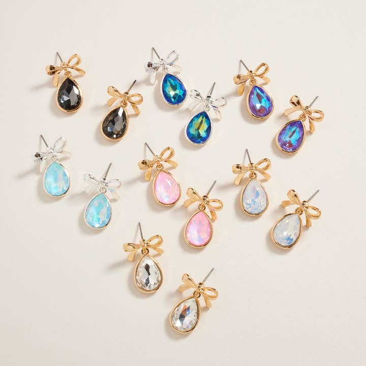 Designature New York - Wholesale Dangle Earrings - Teardrop Rhinestone with Metal Bow Post Earrings21
