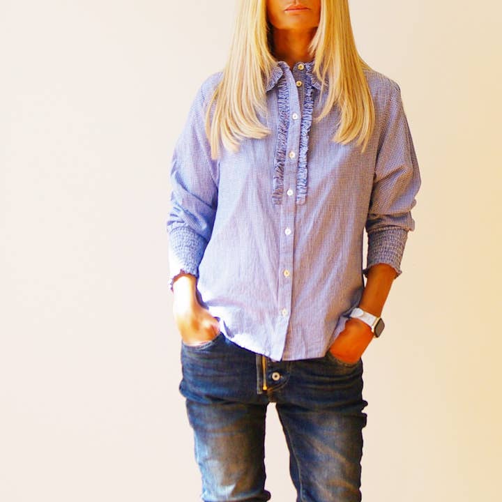 Ella - Small Check Gingham Cotton Shirt for wholesale by Who's Charlie