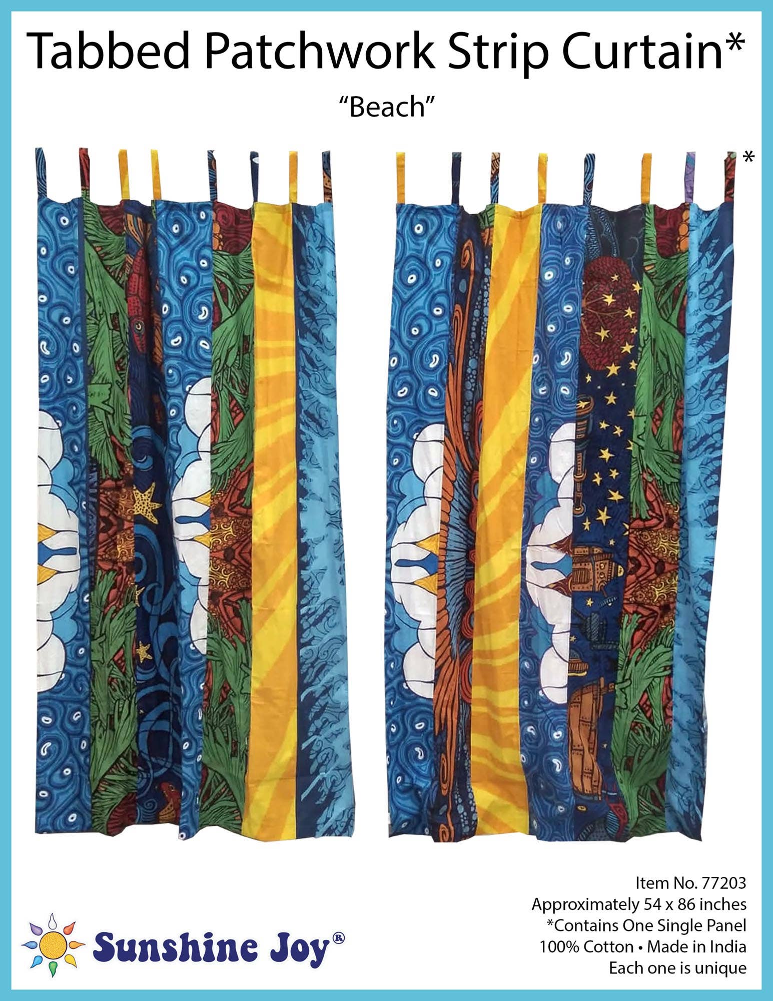Sunshine Joy - Wholesale Curtain - Beach Surf Single Panel Tabbed Curtain 56 x 85 Inches  2