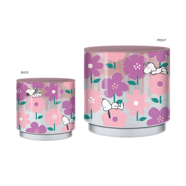 Cache-pot en céramique à glaçure réactive motif fleurs Snoopy Peanuts pour la vente par Silver Buffalo