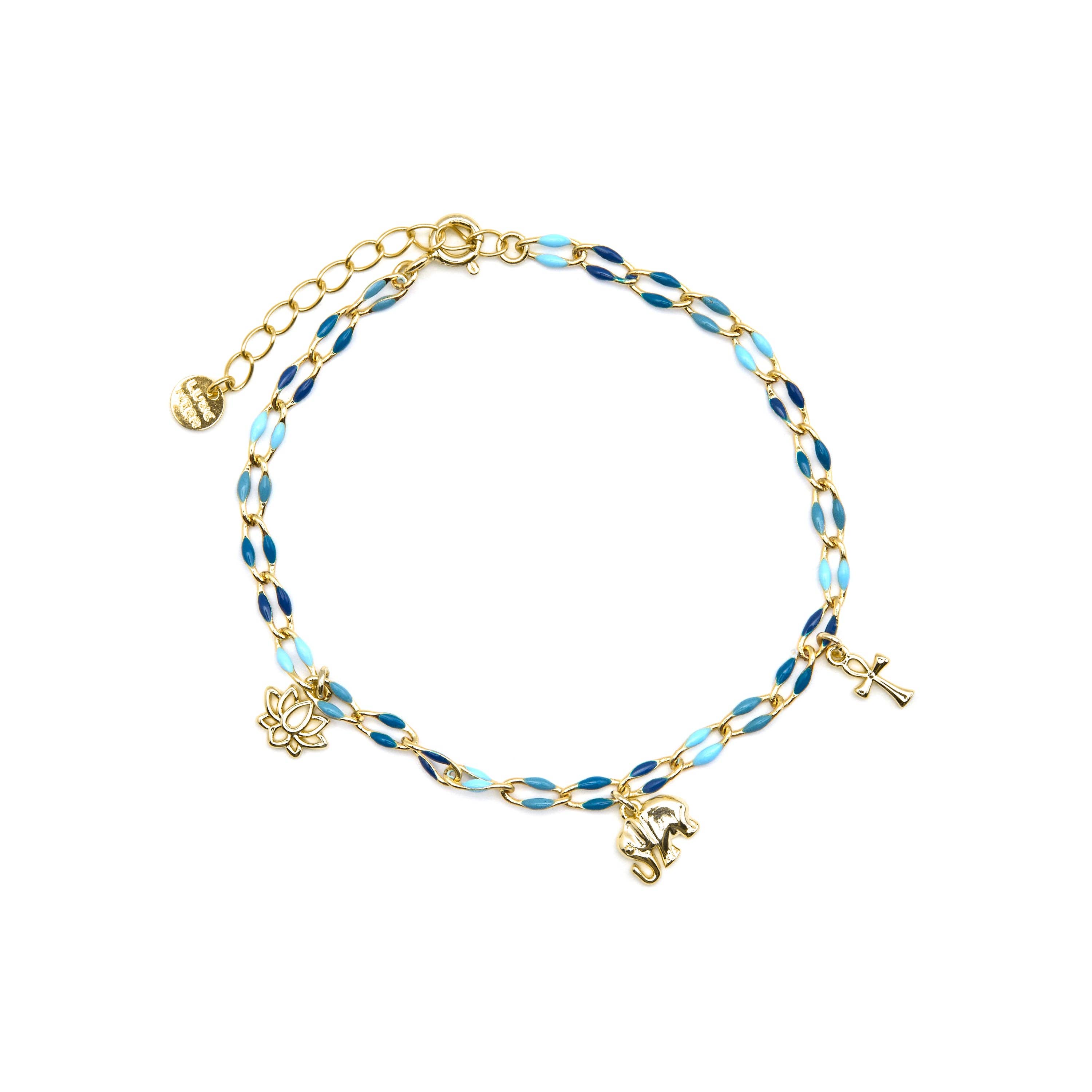 Luxenter - Venta al por mayor Pulseras de abalorios/colgantes - Pulsera de Plata de Ley 925 y Lacado Azul acabado oro de 18 quilates - Shione1