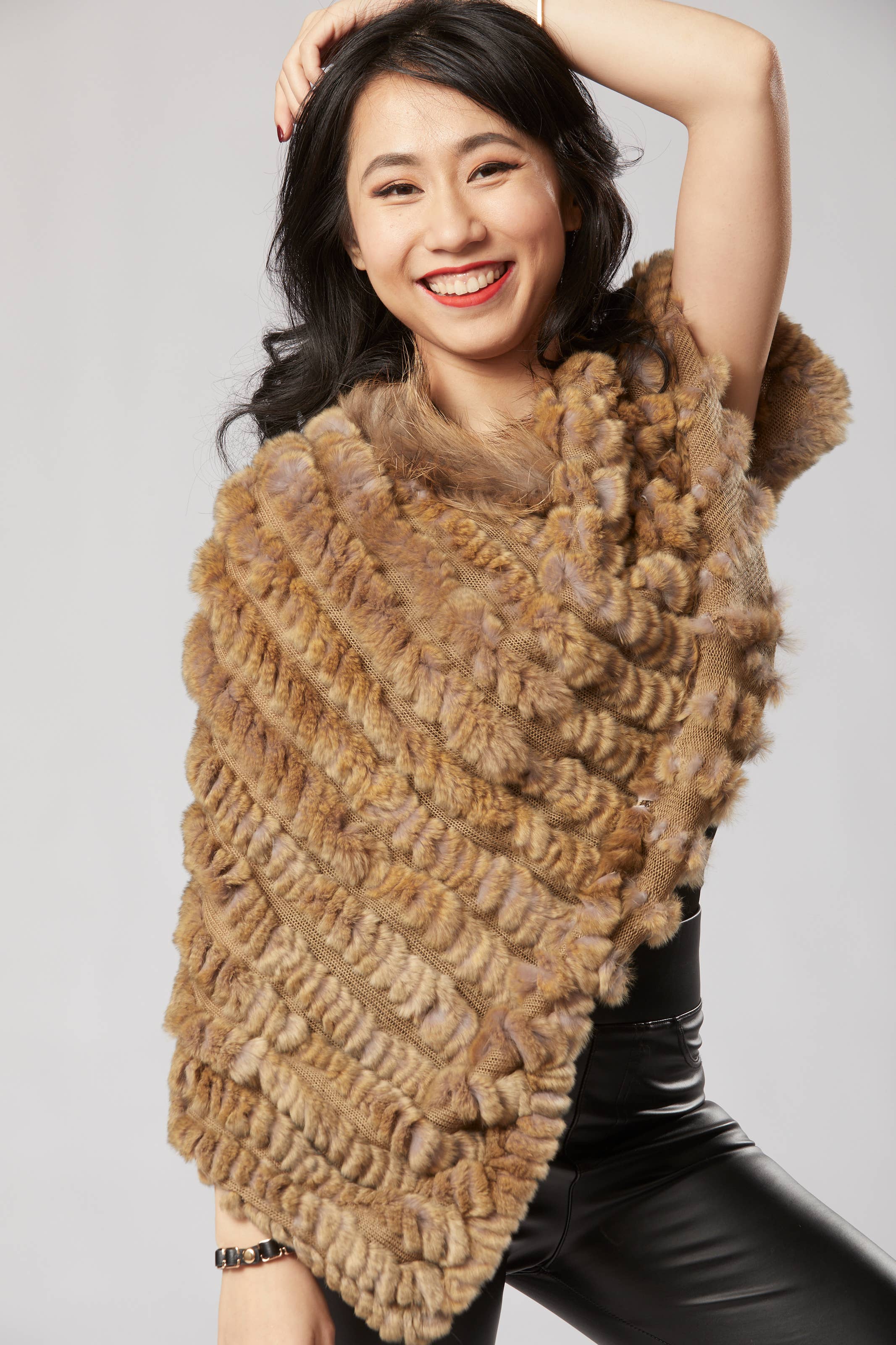 Opulence Fluff - Wholesale Poncho - Women's - Elena Long Poncho - Multi Brown3
