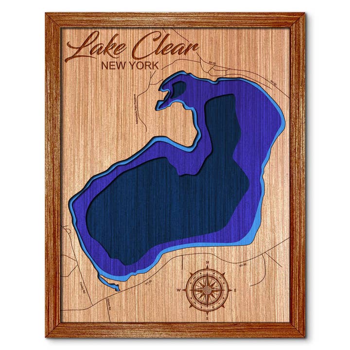 Decoração de Parede com Mapa de Profundidade Personalizado de Lake Clear, NY por atacado de Premier Gifts and More