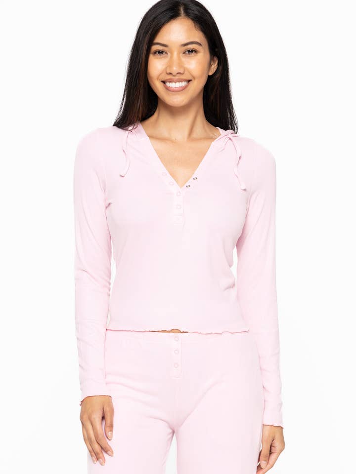 Bamboo Blend Long Sleeve Henley Hoodie for wholesale by Mono B