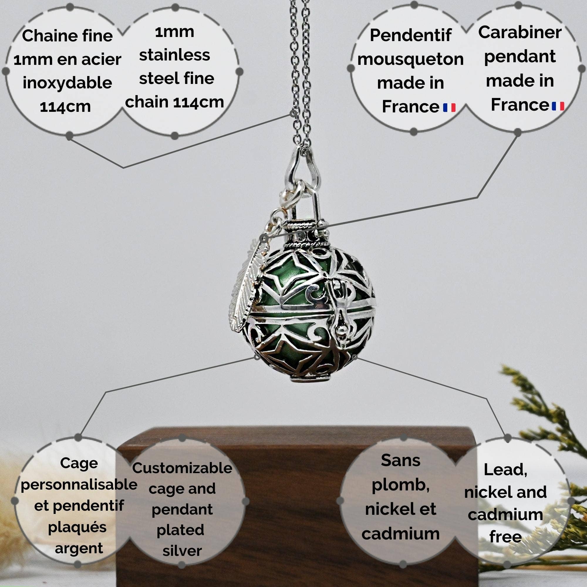 Irréversible - Wholesale Pendant/Charm Necklace - BOLA DE GROSSESSE CAGE ARGENT - LIDIA4