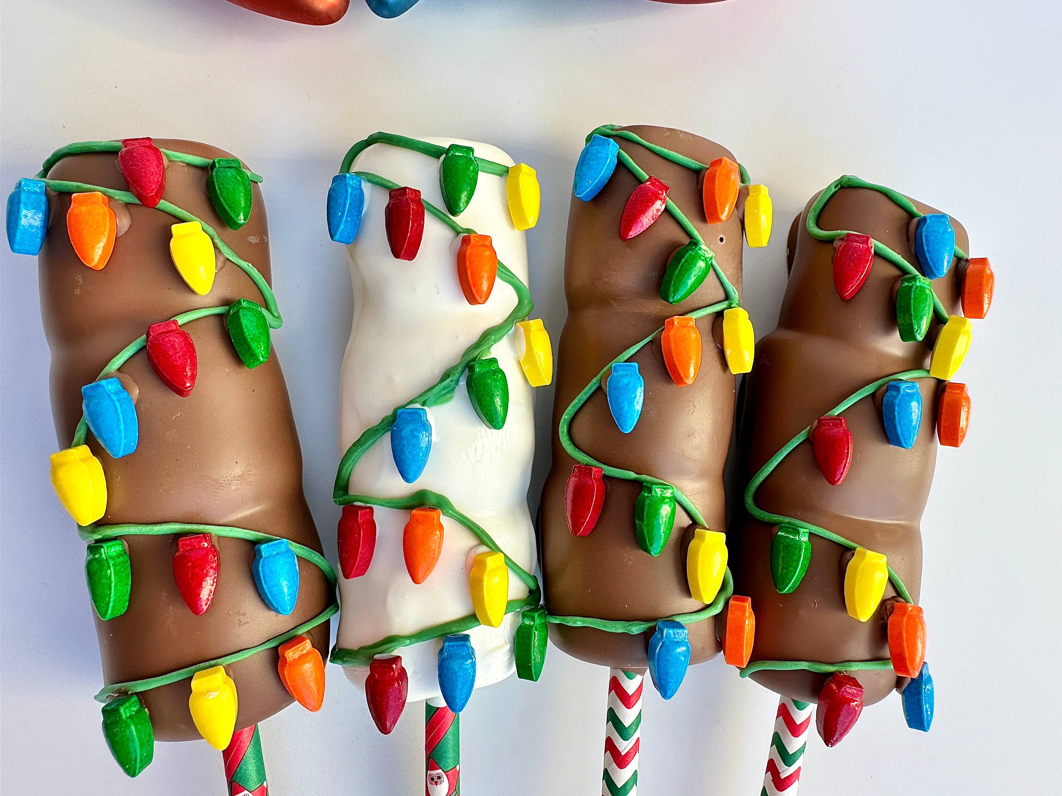 Delightful Chocolates - Wholesale Chocolate Covered Sweets - Christmas Lights Chocolate Covered Triple Marshmallow Pops2