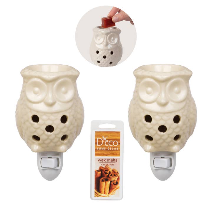 Mini Búho Calentador de Cera y Aceite con Enchufe D'Eco - Paquete de 2 para venta al por mayor de D'eco