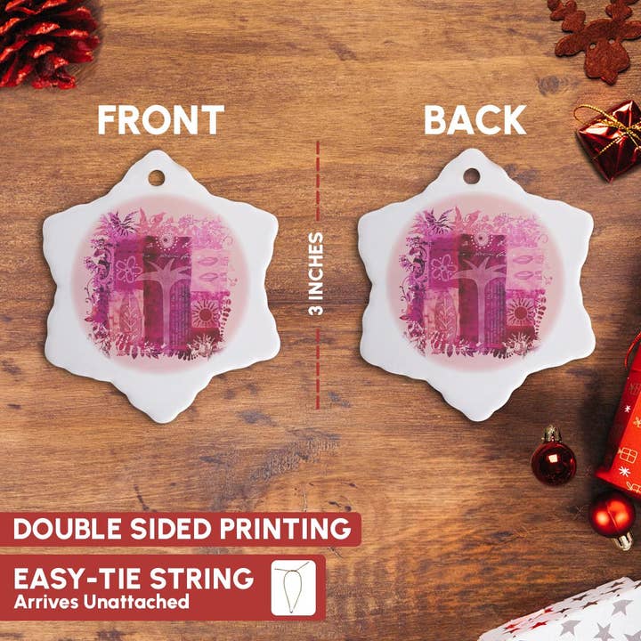 3dRose - Wholesale Ornament - 3dRose, Palm Tree Collage In Pink, Ornament2