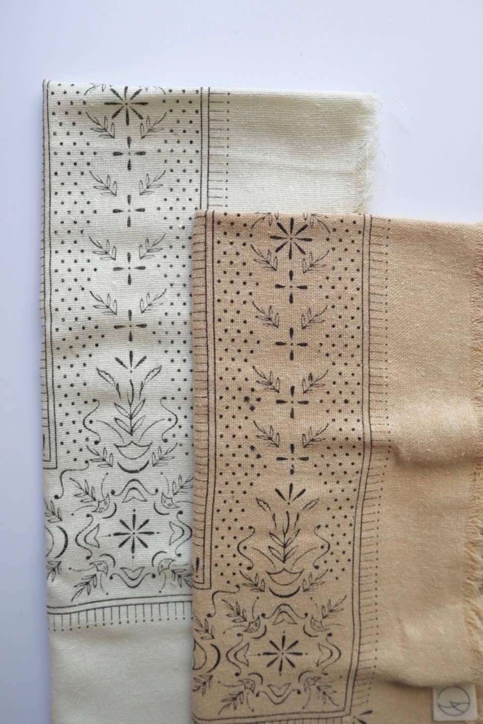 Eco Raw Studio - Wholesale Bandana - Women's - Cream Classic Print Naturally Dyed Bandana (black ink)5