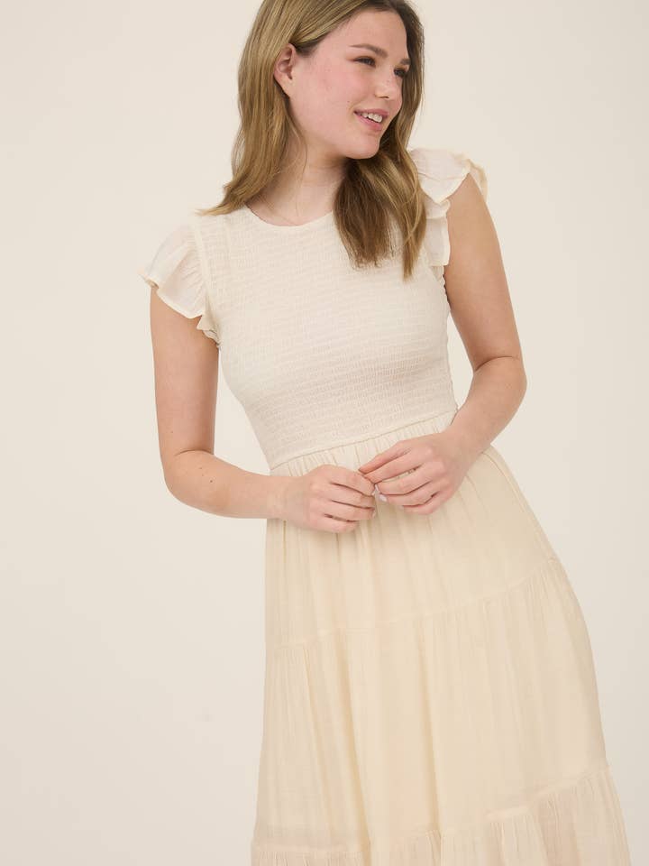 Blu Pepper - Vente Robe – femme - ROBE MIDI À VOLANTS SMOCKÉE