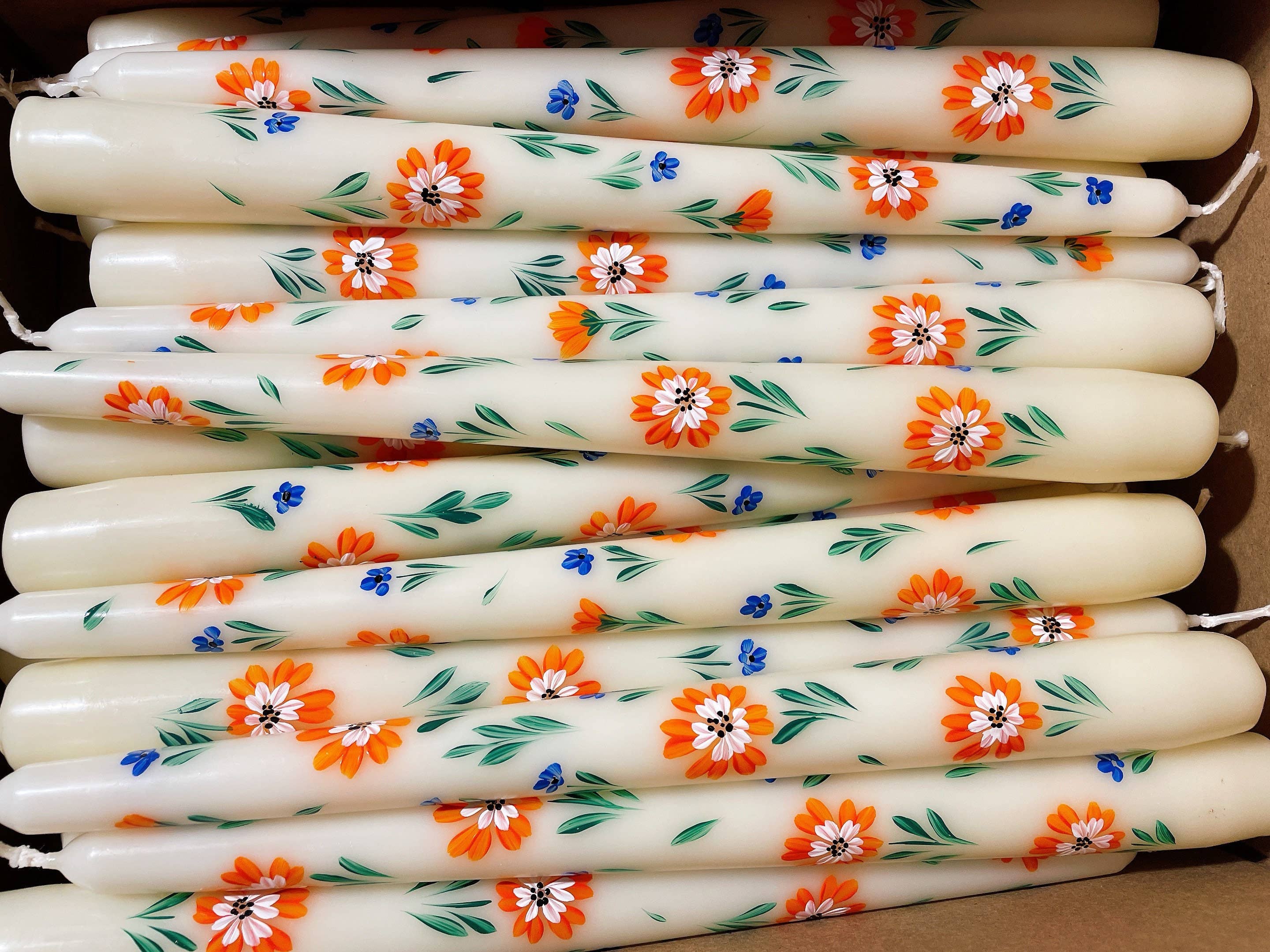 May20design - Wholesale Tapered Candle/Candlestick - Set of 2 Hand Painted Floral Taper Candles for Table Decor1