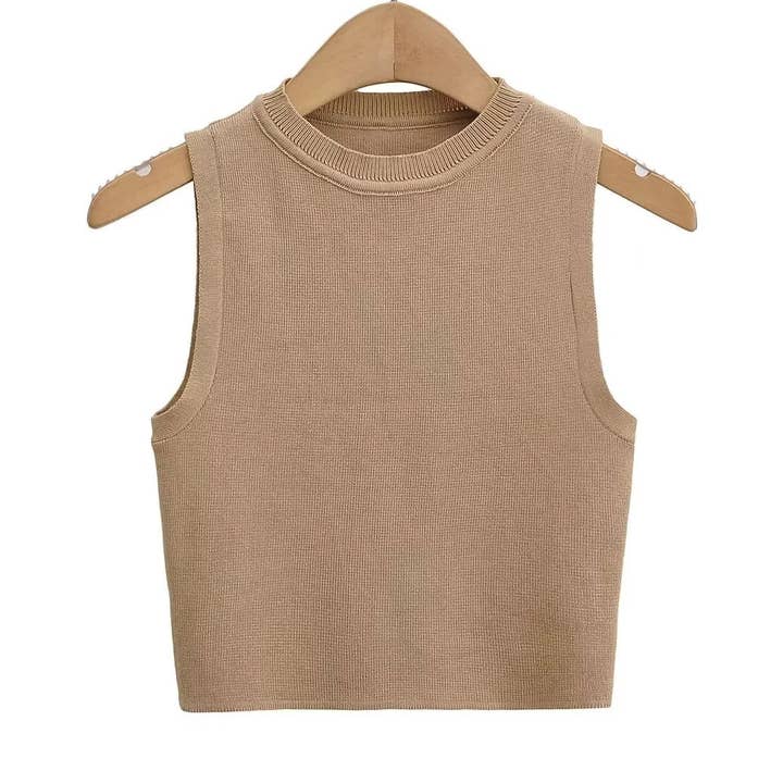 Sweetkama - Vente Haut en maille – femme - Top en tricot de couleur unie à col rond et coupe ajustée pour tous les jours C83614-CL25