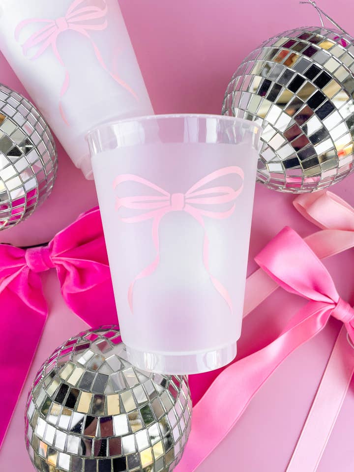 Pink Bow Frosted Cups for wholesale by Rock Paper Scissors