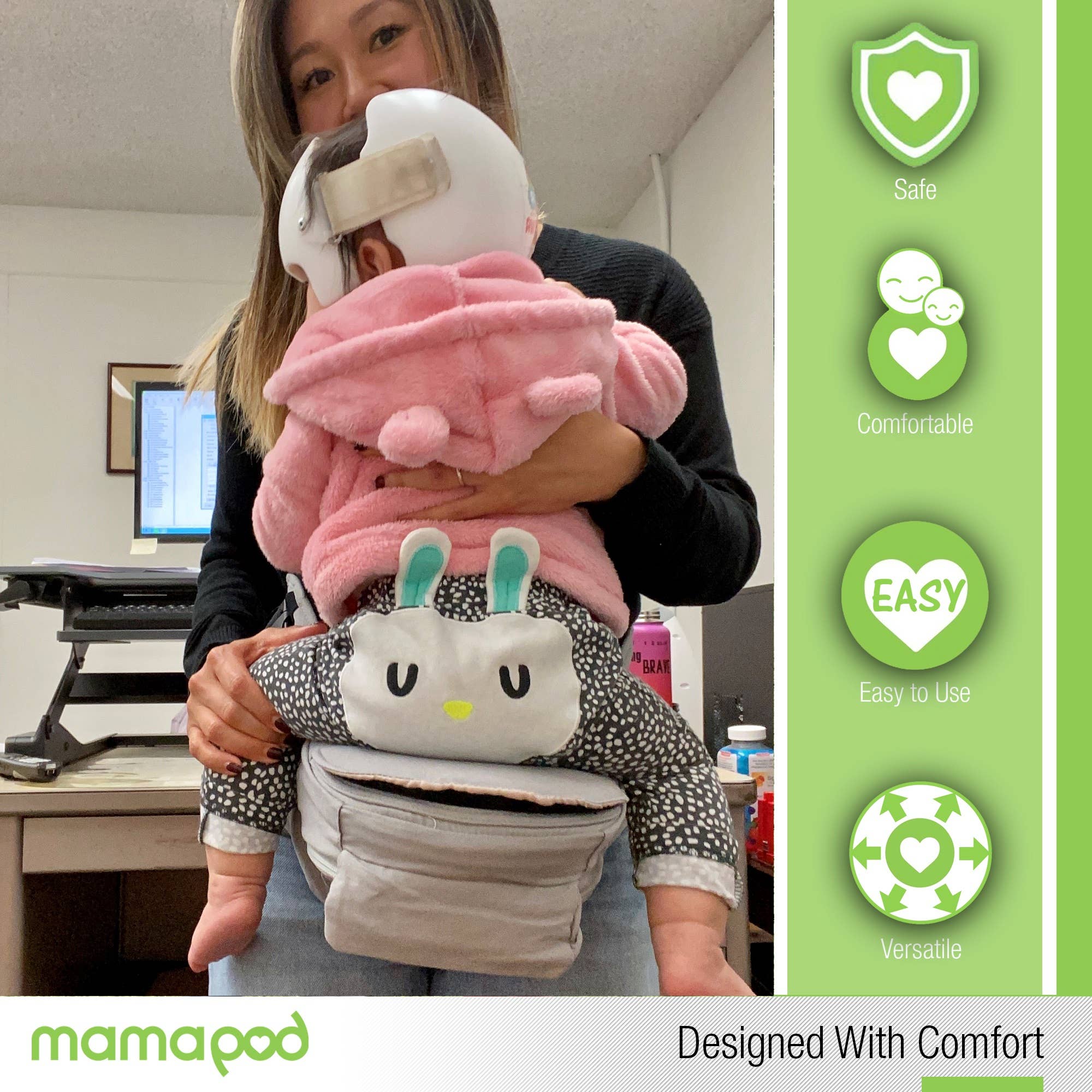 Mamapod - Venta al por mayor Transporte del bebé - Mochila portabebé Mamapod, gris natural, sin bastón de soporte7